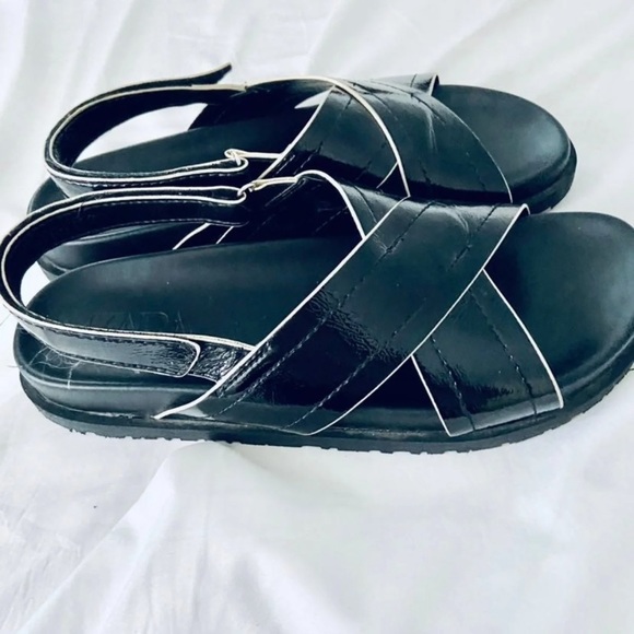 ZARA CROSS STRAP FLAT SANDALS TRF Cross Velcro Dad Sandal no tag 42 final - Picture 5 of 15